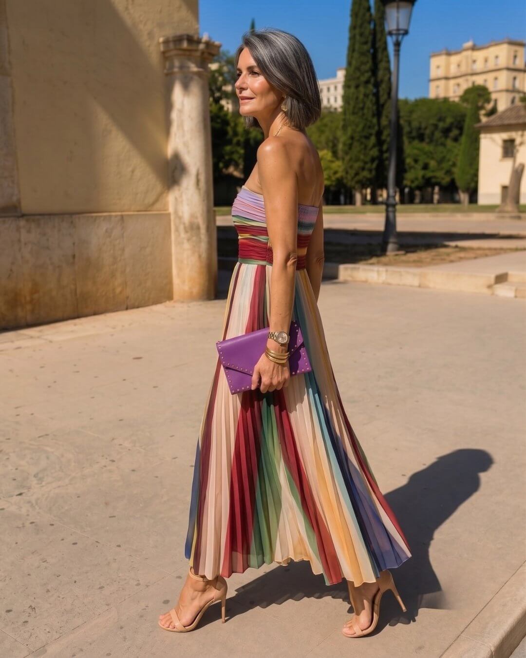 Beatriz | Robe Maxi Sans Bretelles Plissée Multicolore