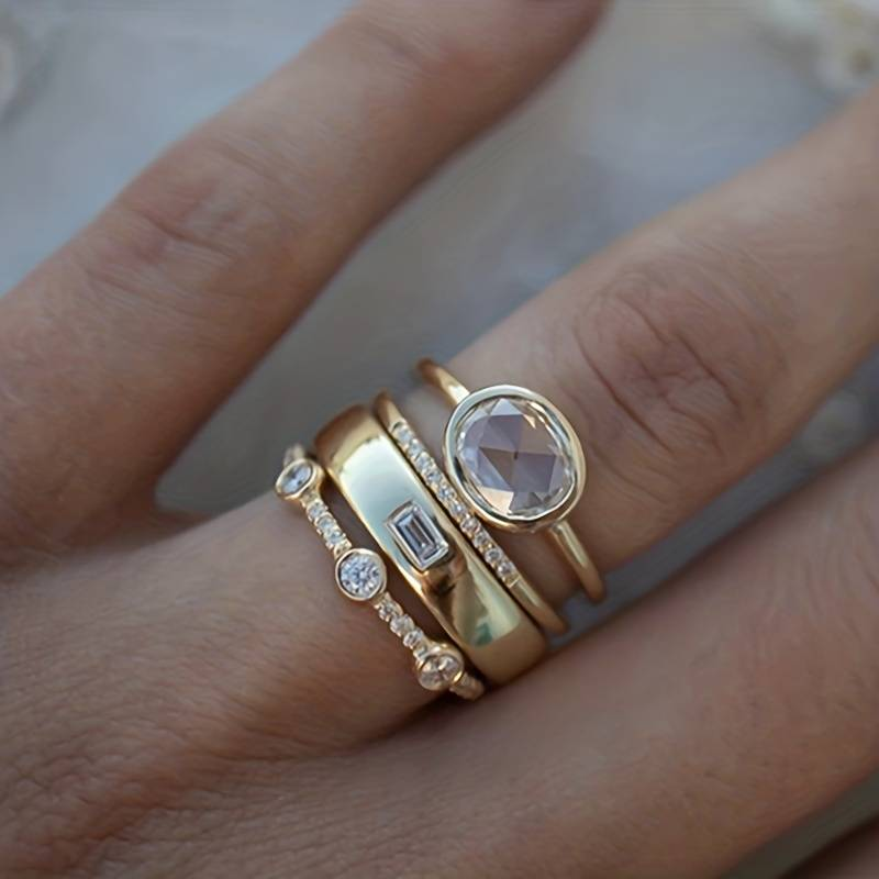 Lily - Ensemble de bagues en or vintage et zirconia