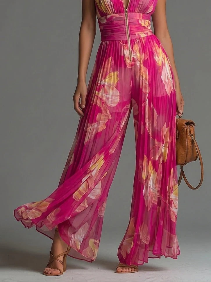 SOFÍA | Mono Plisado Estampado Fucsia