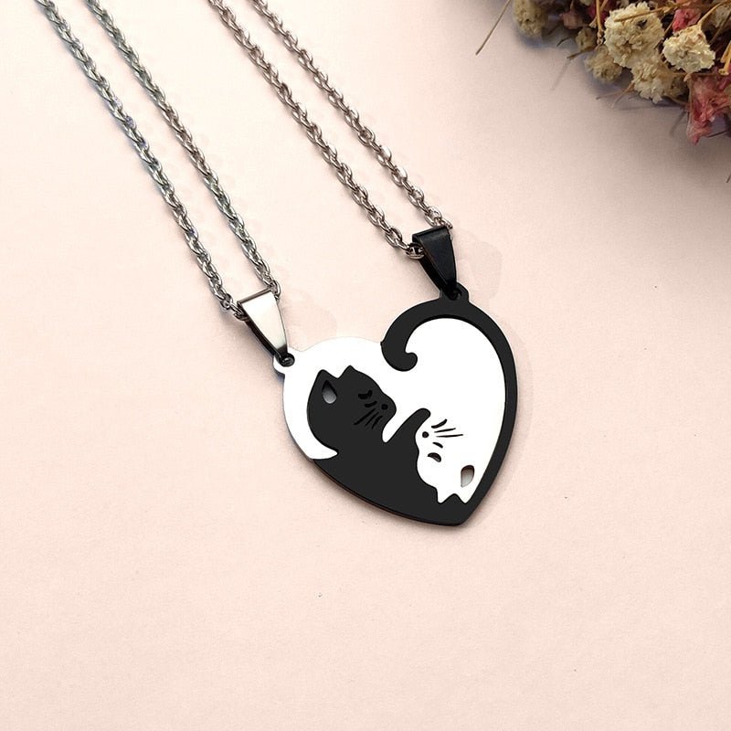 Yin Yang Chat Noir-Blanc Collier