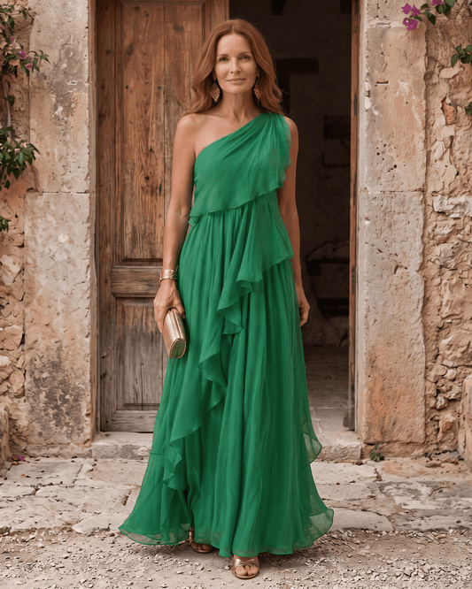 Lucía | Robe maxi en mousseline à une épaule