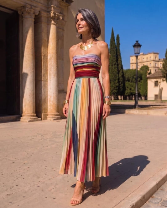 Beatriz | Robe Maxi Sans Bretelles Plissée Multicolore