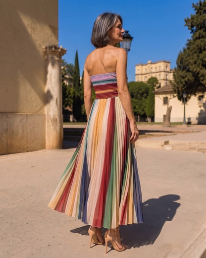 Beatriz | Robe Maxi Sans Bretelles Plissée Multicolore
