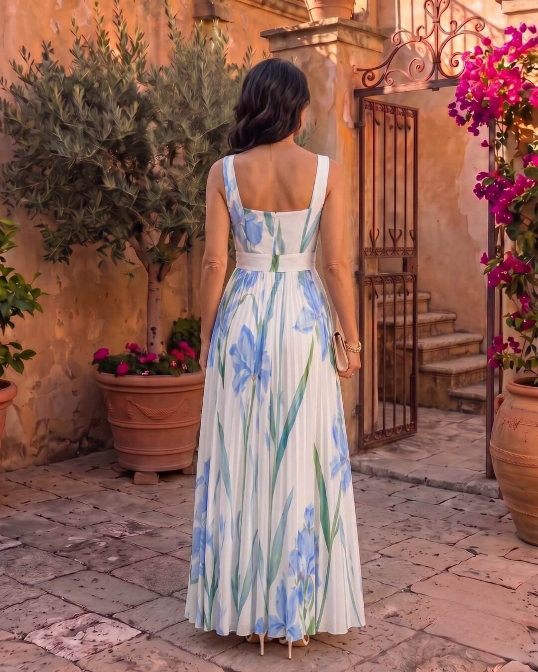 Inés | Robe maxi plissée à motifs floraux