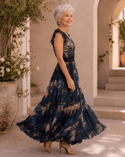 Andrea | Robe maxi bohème à fleurs avec décolleté en V et dentelle