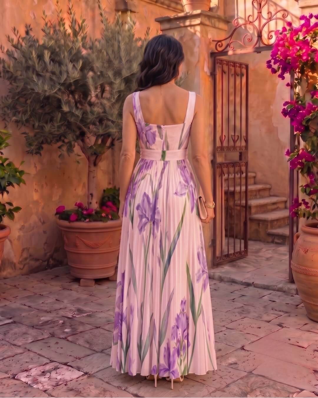 Inés | Robe maxi plissée à motifs floraux