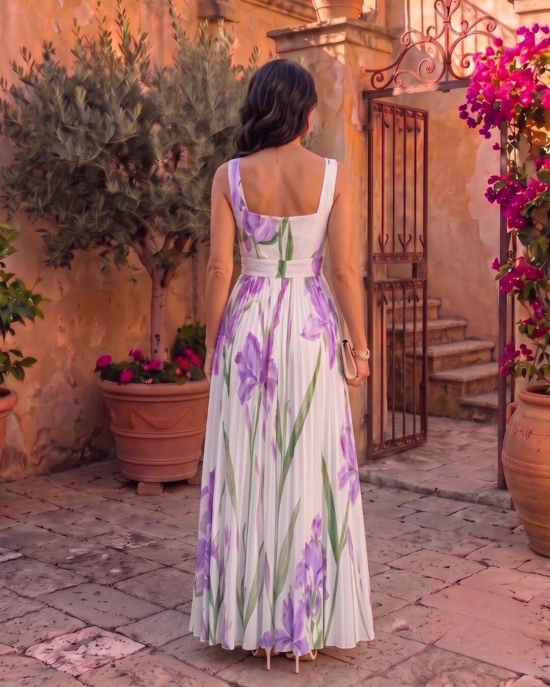 Inés | Robe maxi plissée à motifs floraux
