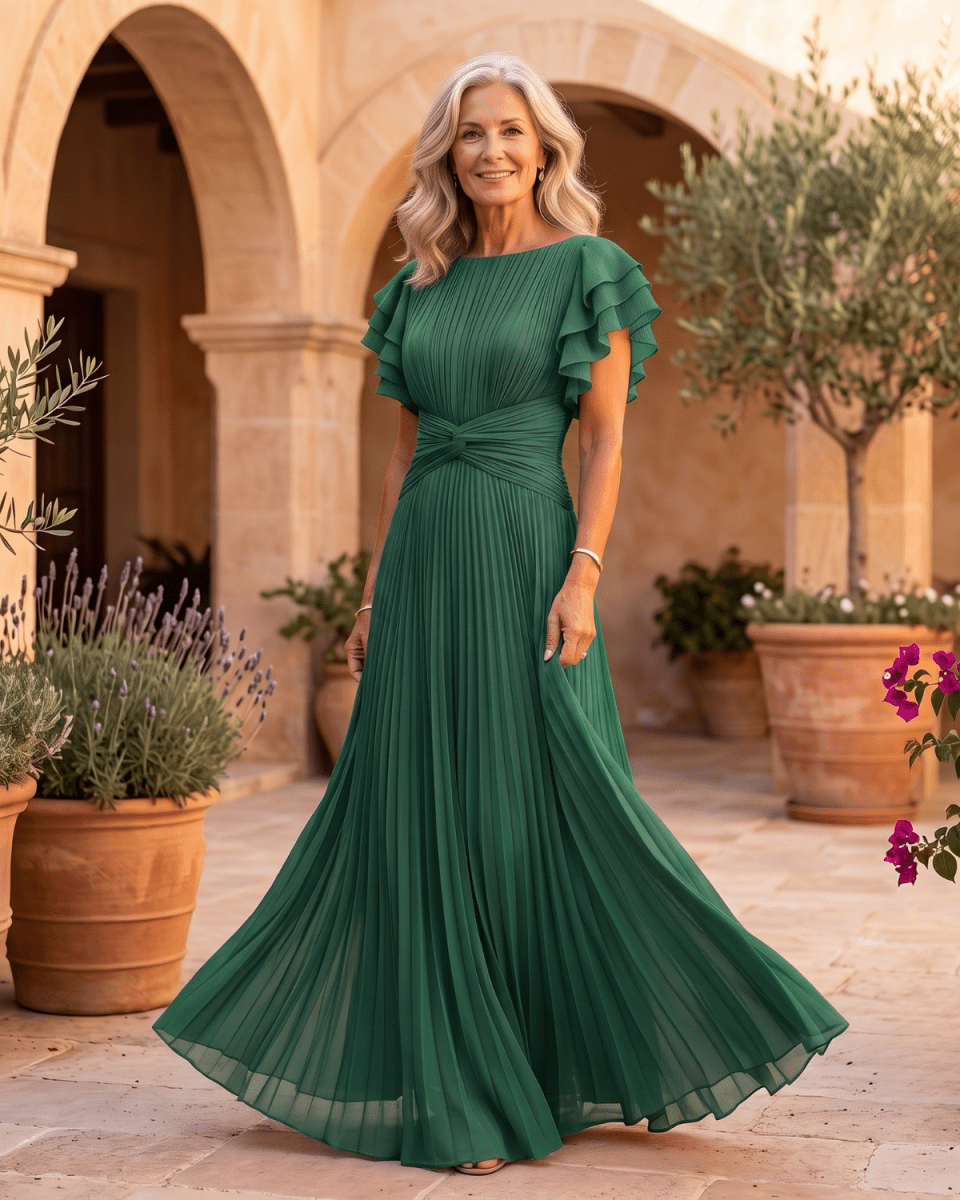 Valentina | Robe Maxi Plissée à Drapé Élégant
