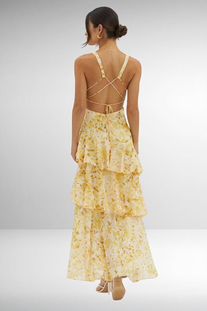 Robe imprimée à fleurs et décolleté profond