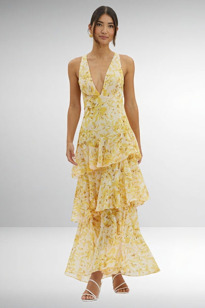 Robe imprimée à fleurs et décolleté profond