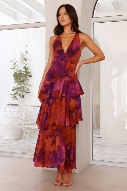 Robe imprimée à fleurs et décolleté profond