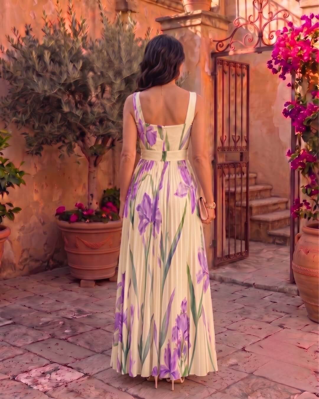 Inés | Robe maxi plissée à motifs floraux