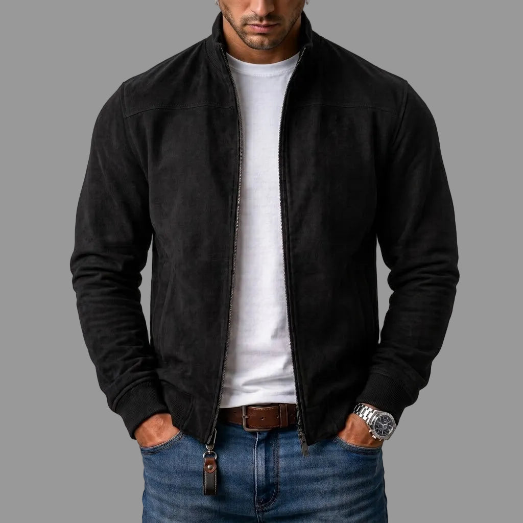 Julien | Blouson bombardier en daim - noir