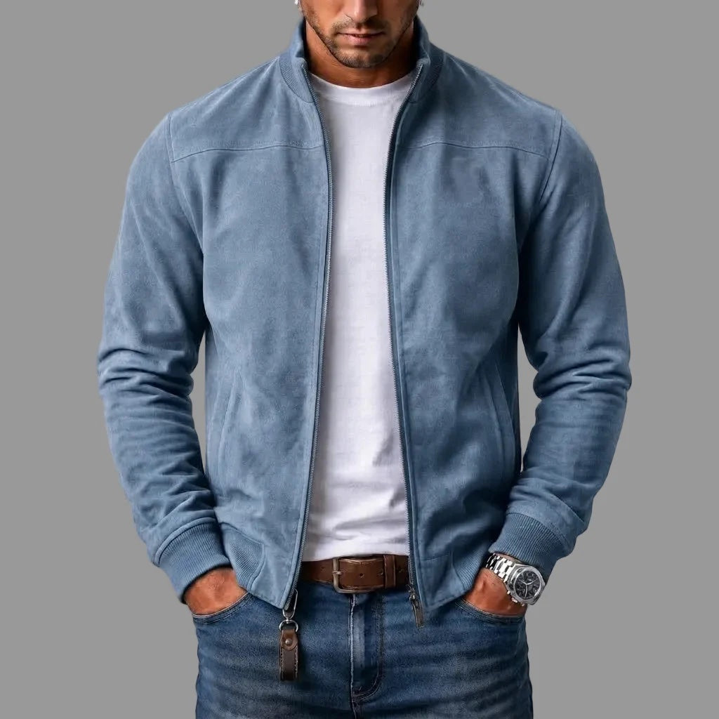 Julien | Blouson bombardier en daim - bleu