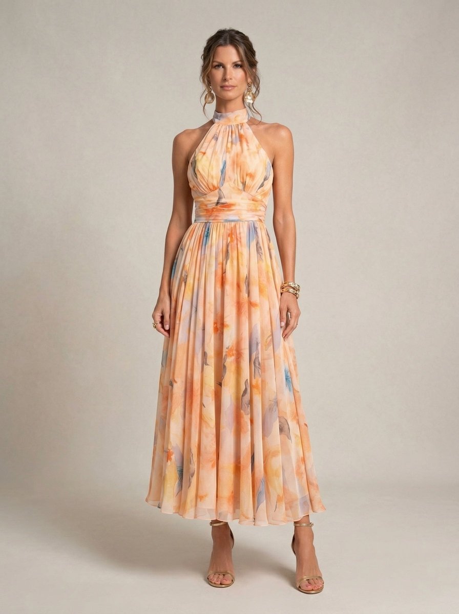 Esther | Robe à col halter avec imprimé aquarelle