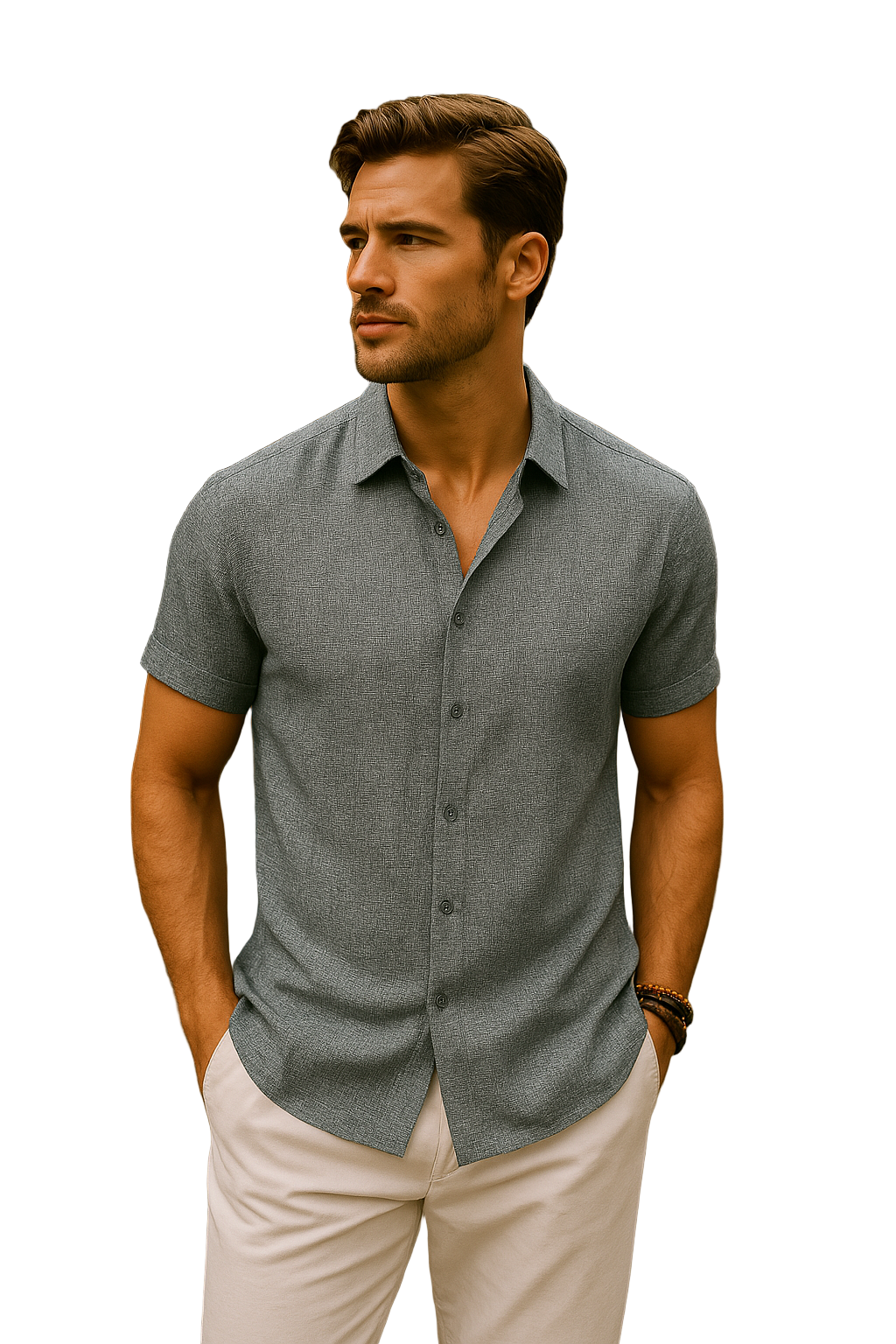 Khalid | Chemise en Lin et Coton avec Col Décontracté pour Homme