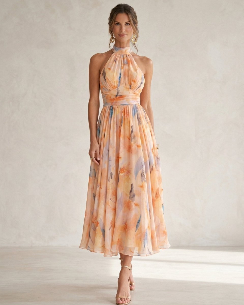 Esther | Robe à col halter avec imprimé aquarelle