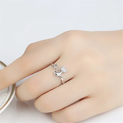 Bague ouverte mignonne avec motif de chat – Zircones