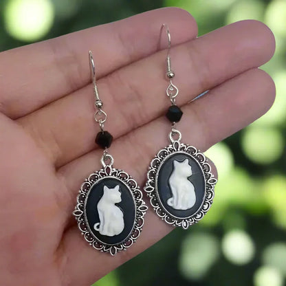 Boucles d'oreilles vintage blanches en forme de chat – Bijoux en argent pour femmes