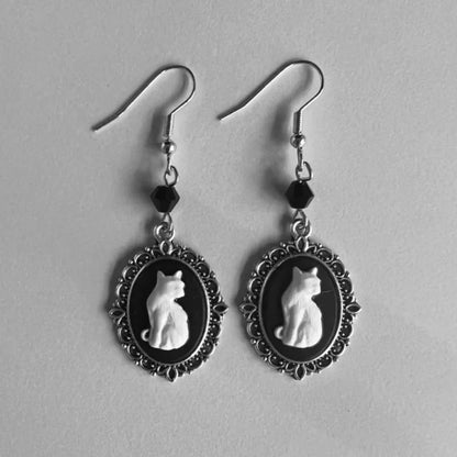 Boucles d'oreilles vintage blanches en forme de chat – Bijoux en argent pour femmes