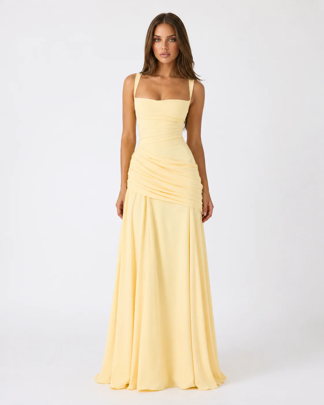 AINA | Robe longue à encolure carrée froncée