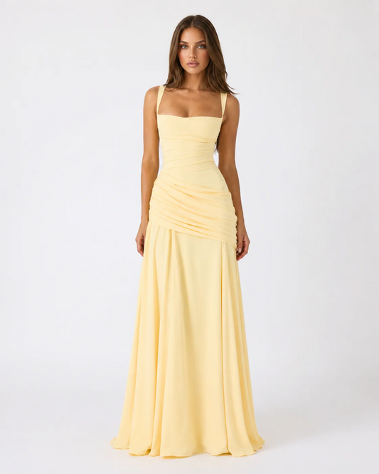 AINA | Robe longue à encolure carrée froncée