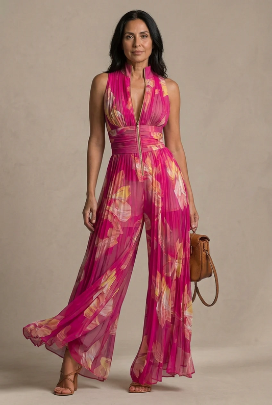 SOFÍA | Combinaison plissée fuchsia à imprimé