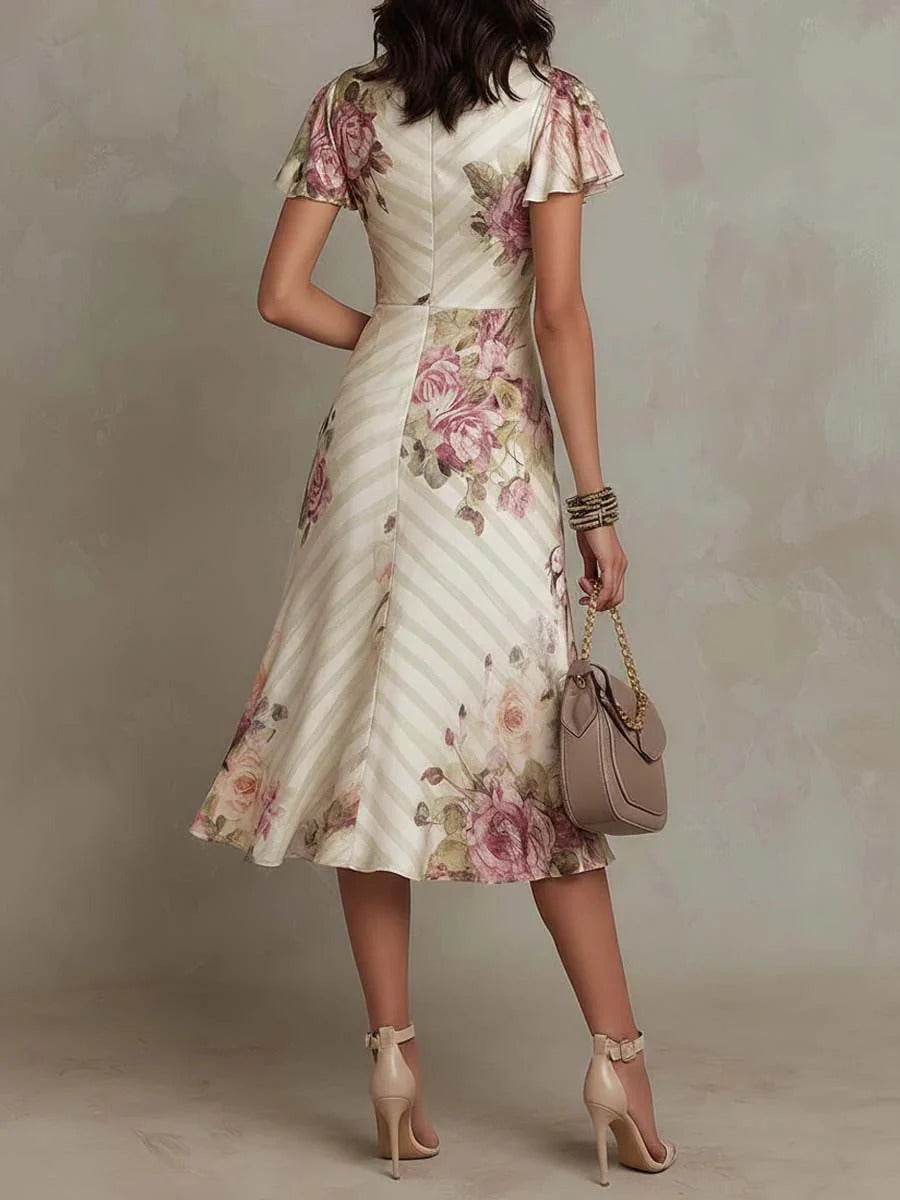 JULIETA | Robe midi élégante en satin à imprimé floral, de style rétro