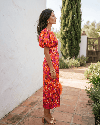 Cristina | Robe Midi Imprimée à Manches Bouffantes